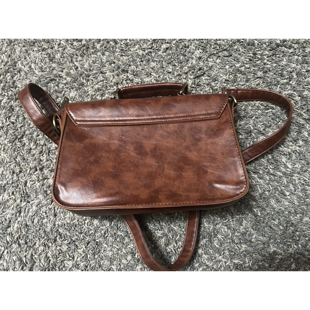 Ecosusi Vintage Brown Leather Crossbody Satchel Bag Floral Tooled Boho Purse - Picture 5 of 6